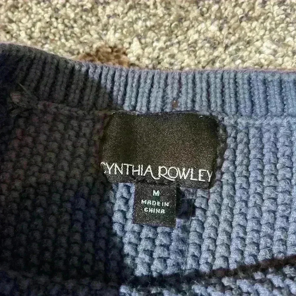 Womens Cynthia Rowley Blue Cable Knit Pullover Sweater Size Medium - Picture 8 of 9